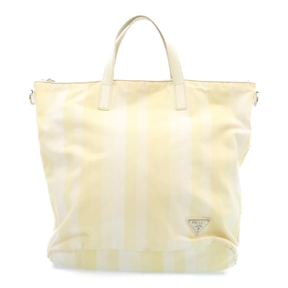 PRADA 2Way Shoulder Bag Hand Bag Canvas Yellow White Auth ar6192 - Picture 13 of 16
